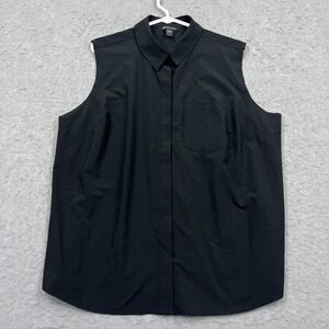 Athleta Everlasting Tank Womens 1X Black Sleeveless Button Up Relaxed Preppy Top